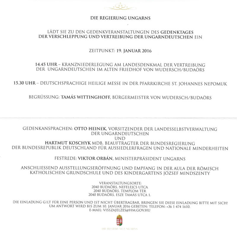 Offizielle Einladung zum Gedenktag der Verschleppung und Vertreibung. Offizielle Einladung zum Gedenktag der Verschleppung und Vertreibung.