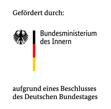Das Logo des Bundesministerium des Inneren samt Hinweis auf die Förderung aufgrund eines Beschlusse des Deutschen Bundestages
